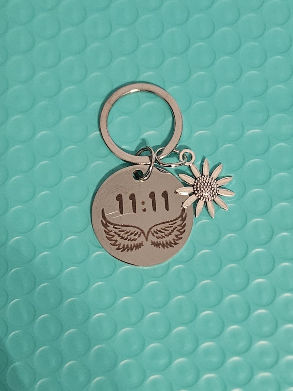 11:11 Angel Wings Bag Charm/Keychain with Sunflower Charm - Silver